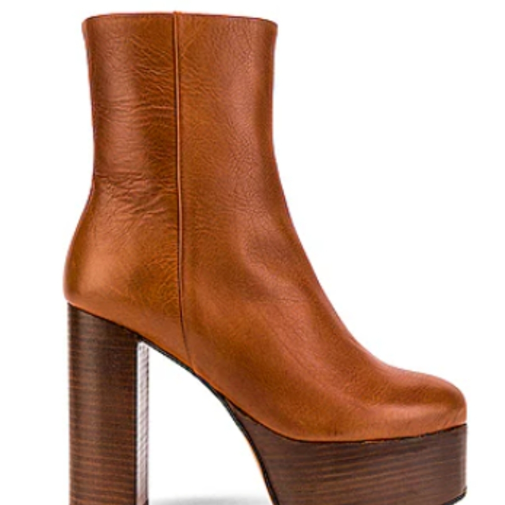 Free People Tan Platform Heeled Ankle Boots